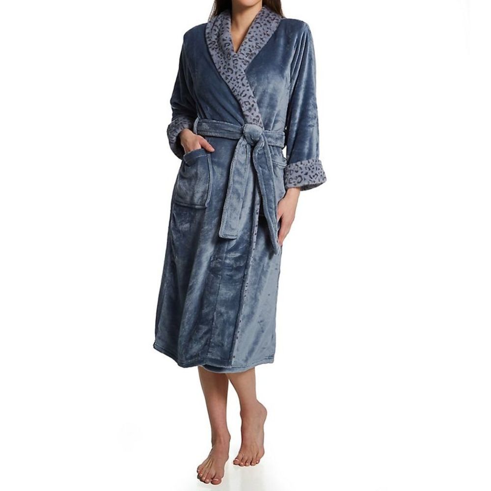 N by Natori Plush Lynx Fleece Robe -  Blue Granite  NC4068